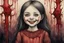 Placeholder: body anormal, smile blood, girl cute, watercolor illustration by <John Kenn Mortensen>, darkred tones,