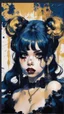 Placeholder: Poster in two gradually, a one side malevolent goth vampire girl face and other side the Singer Melanie Martinez face, painting by Yoji Shinkawa, darkblue and gold tones,