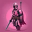 Placeholder: mandalorian in pink armor, in 2d cartoon art style, background space