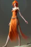 Placeholder: painting of a tall elven young woman with short light orange hair and freckles on the cheak bones and tall body of a topmodel light clothes, long shot, ultra realistic, concept art, intricate details, eerie, highly detailed, photorealistic, octane render, 8 k, unreal engine. art by artgerm and greg rutkowski and charlie bowater and magali villeneuve and alphonse mucha