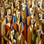 Placeholder: picasso cubism crowd of people brown