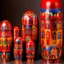 Placeholder: A red smoking village designed in Matryoshka nesting dolls painted by Wassily Kandinsky