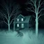 Placeholder: An infrared photography, night, René Magritte, house, liminal, eerie, odd mood