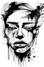 Placeholder: Black and white brush strokes sketched face