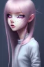 Placeholder: girl, cute, beautiful, big nose, pink hair, long hair, blue eyes, black sweater, bloody, long eyelashes, crazy face, lazy eye, yandere