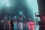 Placeholder: 3D, beautiful, light reflecting, empty future city at night, rainy night, neon, cyberpunk, tron, person with helmet walking