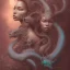 Placeholder: sango fantasy, fantasy magic, intricate, sharp focus, illustration, highly detailed, digital painting, concept art, matte, artgerm and paul lewin and kehinde wiley, masterpiece sexy lips Asian afro lips black African lady body mermaid turquoise Dragon head silver space lady outer swpace mermaid pretty skull