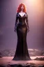 Placeholder: Christina Hendricks as evil queen in black leather gown, cleavage, angry, unreal 5, octane render,cinema4d, dynamic lighting, dramatic lighting, 4k, redshift render, highly detailed, hyper realistic