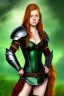 Placeholder: concept illustration, ultra-realistic, super-detailed, strikingly beautiful teen female, 16 years old, long ginger hair, green eyes, medium freckles, full lips, full body, full face, b-cup breasts, athletic, centred camera, ignore NSFW, black skimpy fantasy leather armor, stern expression