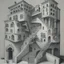 Placeholder: A building with stairs upside down and in several spacial dimensions and directions by artist "Escher" and "Piranesi"