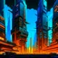 Placeholder: cyberpunk retro futuristic for comics from far away in orange