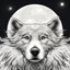 Placeholder: a dogs face before a full moon, cartoon, vector art, kawaii