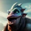 Placeholder: portrait photography of troll, dragon theme art, light happy atmosphere, 8K, close-up face, anatomically perfect face, clouds and sun, ignore NSFW