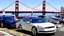 Placeholder: A Tesla's 'Model S Plaid' is racing at top speed, over the 'Pier 39', in San Francisco. CINEMATIC. WIDE ANGLE LENS.
