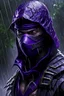 Placeholder: 10k hyper realistic detailed Rain the purple ninja (mortal Kombat) in forrest
