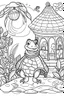 Placeholder: HAPPY NEW YEAR CELEBRATION coloring page for kids,Turtle carries lantern in New Year garden, thick outline, low details, no shading, no color