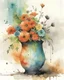 Placeholder: Watercolor painting, vase of flowers, grunge