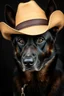 Placeholder: Portrait of a dark german shepherd dark skin male wearing a cowboy hat