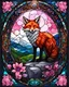 Placeholder: Create a stained glass window design featuring a fox incorporate colors of pink and white add shadows and highlights create a fantasy style add the moon and other night elements add a celtic theme with mountains and runes, Wlop, zhihui su, david nakayama, Seamless, Realistic details, bad art, bad anatomy, blurred, grainy, Double head