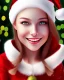 Placeholder: girl in Santa dress, close up portrait, Christmas, smiling