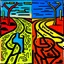 Placeholder: two roads diverged , art, oil colors, bright, keith haring, picasso, masterpiece