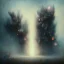 Placeholder: photographic camera in abstract style. fog and smoke in atmosphere. bokeh, lens flare. Dark mood. Dripping paint. oil on canvas, high detailed. beksinski