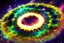 Placeholder: A supernova explosion's blast wave is spreading in a circle outward in all directions, overtaking green and blue worlds, ripping them apart and spreading debris into a ring around the dead star.