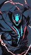 Placeholder: Mix between venom symbiote and Reaper in solo leveling shadow style with neon glowing blue