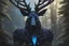 Placeholder: Beast Shadow symbiote in 8k realistic anime drawing style, Deer them, blue neon crystal antlers deer, human model, close picture, fantasy forest, intricate details, highly detailed, high details, detailed portrait, masterpiece,ultra detailed, ultra quality
