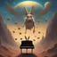 Placeholder: monochromatic black and white bugs bunny composer piano, diffrent planet, one swine pig piggy flying wasp angel, beksinski style daker theme