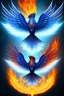 Placeholder: blue phoenix, flaming wings, balanced, beautiful, smooth, flying, graceful