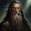 Placeholder: dnd, fantasy, wizard, portrait, face, close up, long beard, black hair, angular features, long, slender, old, professor, handsome