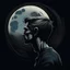 Placeholder: Man mesmerized by the moon, by Pedro Friedeberg, minimalistic creepy sketch, dark colors, complex contrast, dynamic composition