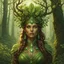 Placeholder: create a forest dryad enchantress , with highly detailed, sharply lined facial features, in the deep forest of Brokilon in rustic woodland colors, 4k in the style of Peter Mohrbacher