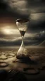 Placeholder: hourglass in front, a nuclear explosion in the background, and the beginning of a new geological era