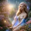 Placeholder: bright fairy, beautiful portrait of swedish beautiful girl nude with long hair blond and blue eyes, flowery a magical crystal flower lys bougainvillier, blue gold house indian palace castle in the woods, magnolias pink,blue lake,sun,white swanns,pink vertical, blue lake,sharp, vines, candlelit, endor, ornate, elegant, highly detailed, artstation, concept art, smooth, sharp focus, illustration, 8k, splash art, wallpaper, key visual