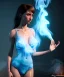 Placeholder: Realistic image, waist up view, a woman making the fuck off gesture with his hand, blue smoke coming out of his nose and mouth, happy. Latex inflatable dress, soft color, highly detailed, unreal engine 5, ray tracing, RTX, lumen lighting, ultra detail, volumetric lighting, 3d, finely drawn, high definition, high resolution.