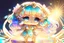 Placeholder: cute chibi goddess in holographic dress in sunshine