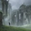 Placeholder: garoto de costas triste, cabelos pretos, in mystic ruins, chuva