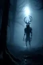 Placeholder: Wendigo in the middle of forest,staring at viewer,creepy fog all-around,grainy found footage style, creepy forest at night ,fine details,