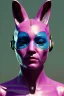 Placeholder: Medium Close Up Portrait, Front image. cyberpunk, rabbit mask, thai woman, pink long hair. latex, glossy suit. Pink, black, white, color. Mad max style. Color background, photo studio. Avatar image, highly detailed, concept art, smooth, unreal engine 5, god rays, ray tracing, RTX, lumen lighting, ultra detail, volumetric lighting, 3d, finely drawn, high definition, high resolution.