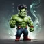 Placeholder: chibi cute caricature of Hulk as a 1950's clown, surrounded by will-o'-the-wisp, elegant, close wiew, dynamic pose, photorealistic rendering --ar 2:3 --stylize 500 --v 6