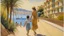 Placeholder: cote d'azur mother and child walking hand in hand from the back painting neoclassism 60