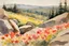 Placeholder: Sunny day, flowers, rocks, mountains, spring, winslow homer watercolor paintings