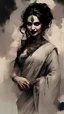 Placeholder: A stunning vampire woman in saree, her sharp fangs protruding from her alluring and mysterious smile. The dark background adds to the captivating allure of the scene. This mesmerizing portrait, created by artistic masters such as Michelangelo, Baptist Monge, Alberto Seveso, Jeremy Mann, Russ Mills, Luis Royo, Frank Frazetta, and WLOP, combines intricate details and masterful technique. The image, whether it be a painting, photograph, or digital artwork, is characterized by its exceptional qualit