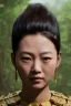 Placeholder: Thailand girl head portrait, warrior costume, village, meditation, woods, cyberpunk, 8k quality