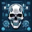 Placeholder: FLAT VECTOR LAYERED IMAGE OF CYBERNETIC SKULL PARTS IN A SCHEMATIC