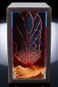 Placeholder: Spiderman's close up footprint lodged within sand in a neat, square display glass box, "spiderman" engraved on small metal plate outside of the box, realistic and highly detailed, 8k