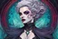 Placeholder: full color full body illustration of a surreal, ethereal, futuristic female vampire time traveler, with highly detailed hair and facial features in the style of Sveta Dorosheva and Travis Charest, detailed and sharply defined line work and inking, vibrant natural color palette, 4k, on an ornate abstract background