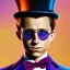 Placeholder: tom holland willy wonka, evil, sunglasses, top hat, cowl